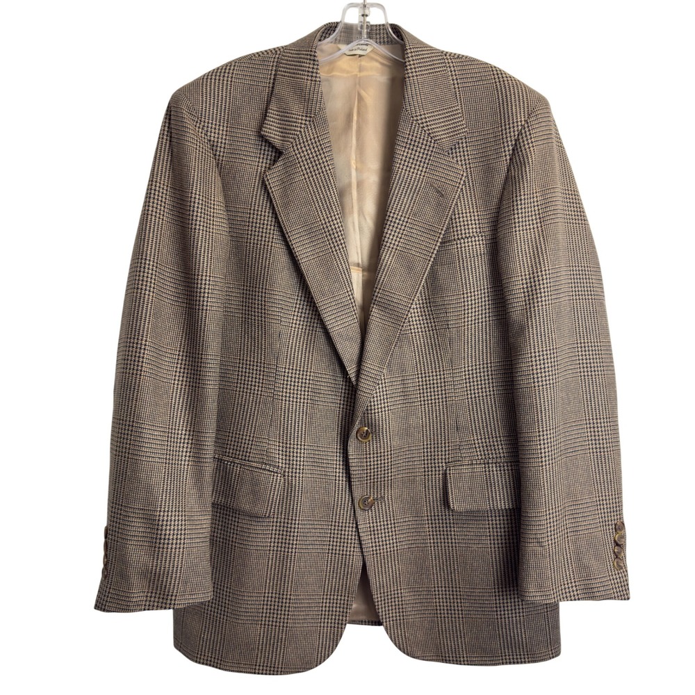Savile Row Regency Collection Mens 40R Glen Plaid Sport Coat Blazer Tan Brown